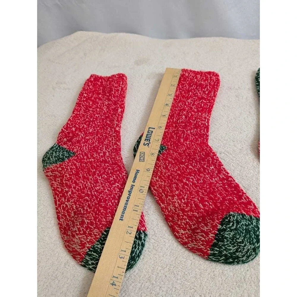 Cozy Knit Crew Socks Red Green Fair Isle Pattern Cozy Winter Warm Hand Knit Sock